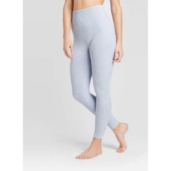 JOY LAB Light Blue Acid Wash Seamless Ribbed Leggings - Picture 1 of 4